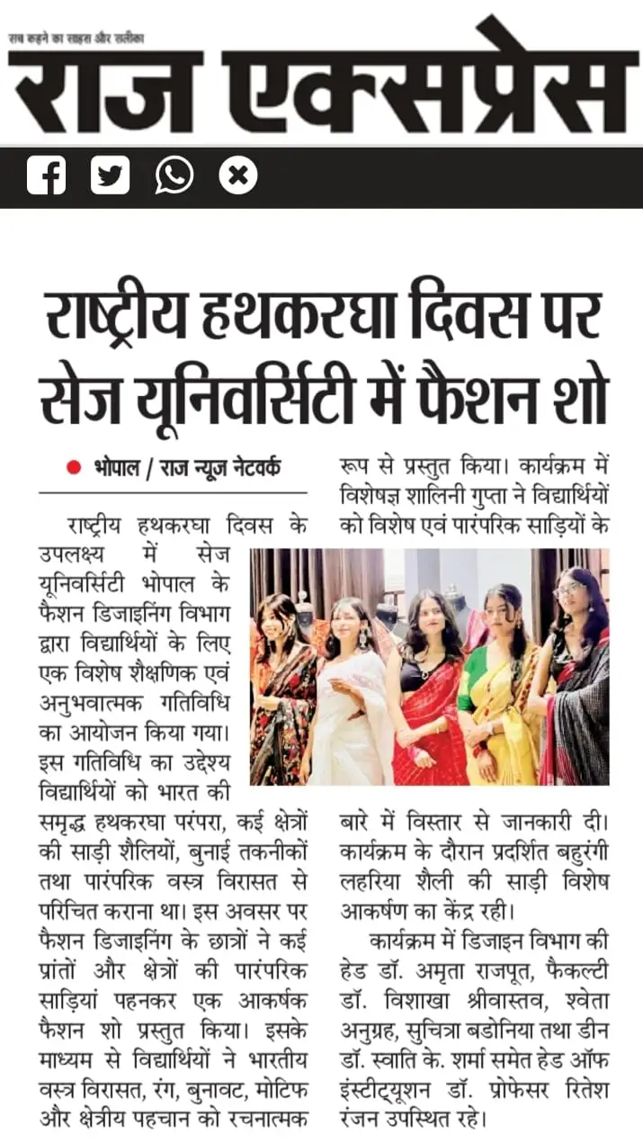 SAGE University Bhopal Celebrates National Handloom Day with a Vibrant Fashion Show